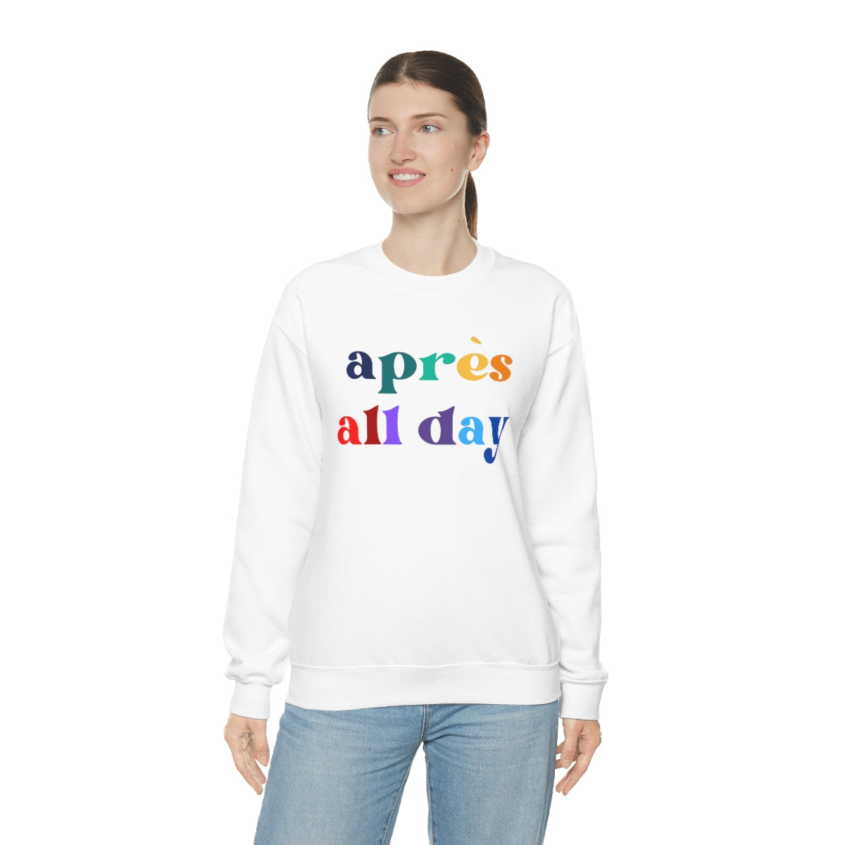 Apres Ski Unisex Heavy Blend Crewneck Sweatshirt, Girls SKi Weekend, Apres all day, colorado gifts