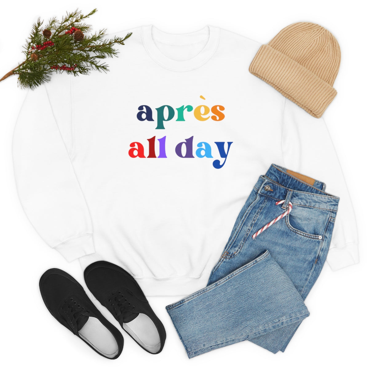 Apres Ski Unisex Heavy Blend Crewneck Sweatshirt, Girls SKi Weekend, Apres all day, colorado gifts