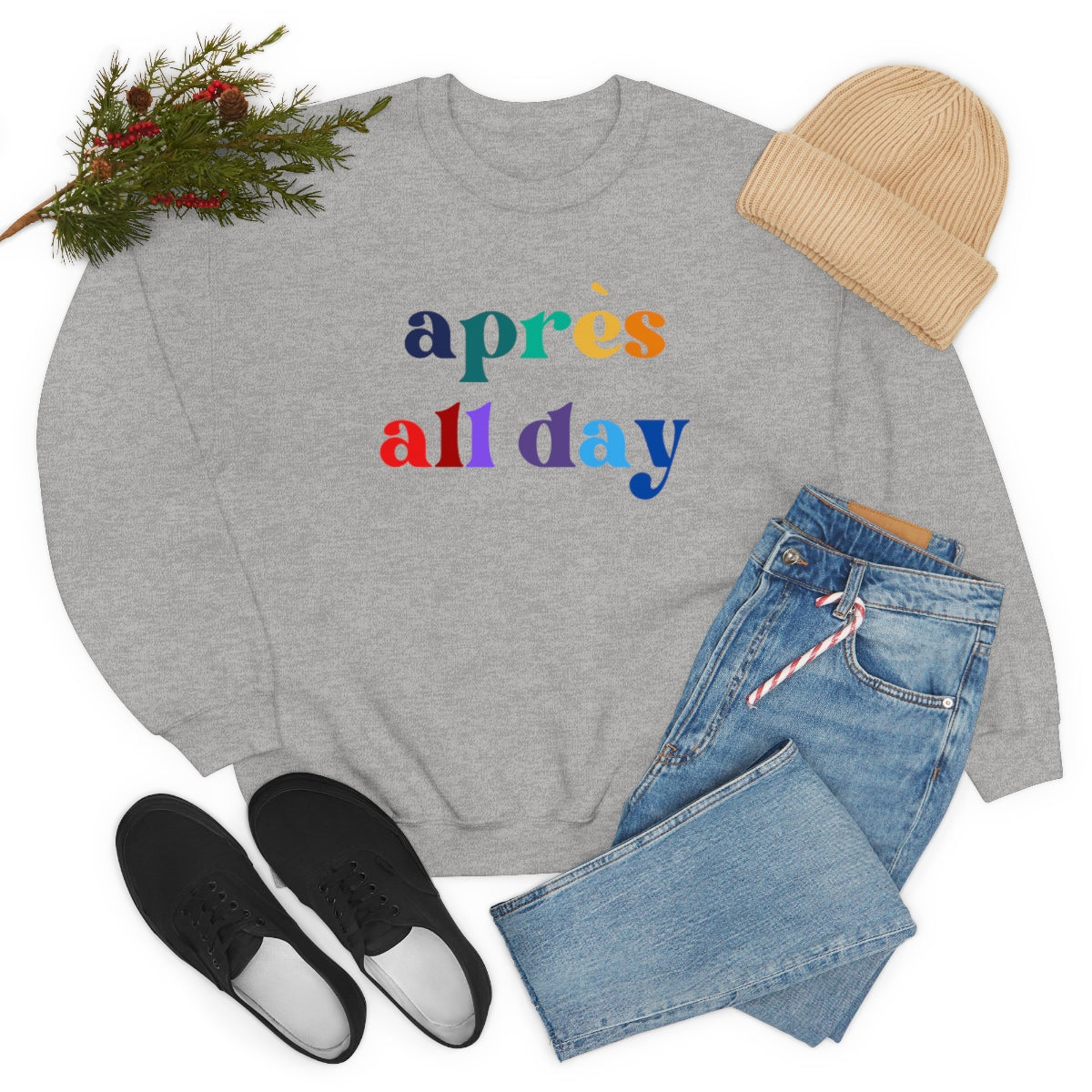 Apres Ski Unisex Heavy Blend Crewneck Sweatshirt, Girls SKi Weekend, Apres all day, colorado gifts