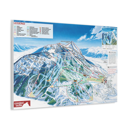 Crested Butte, Colorado Ski Map - Satin Canvas, Stretched