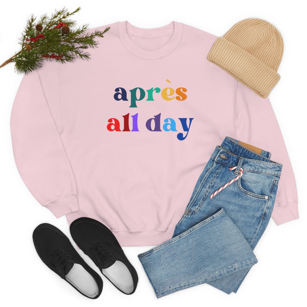 Apres Ski Unisex Heavy Blend Crewneck Sweatshirt, Girls SKi Weekend, Apres all day, colorado gifts