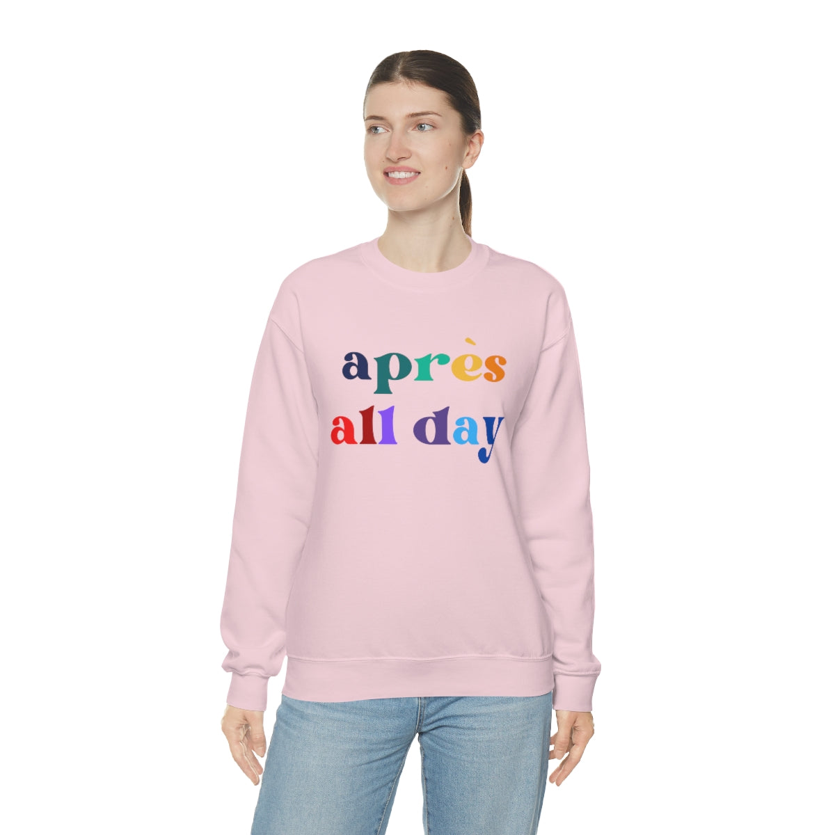 Apres Ski Unisex Heavy Blend Crewneck Sweatshirt, Girls SKi Weekend, Apres all day, colorado gifts