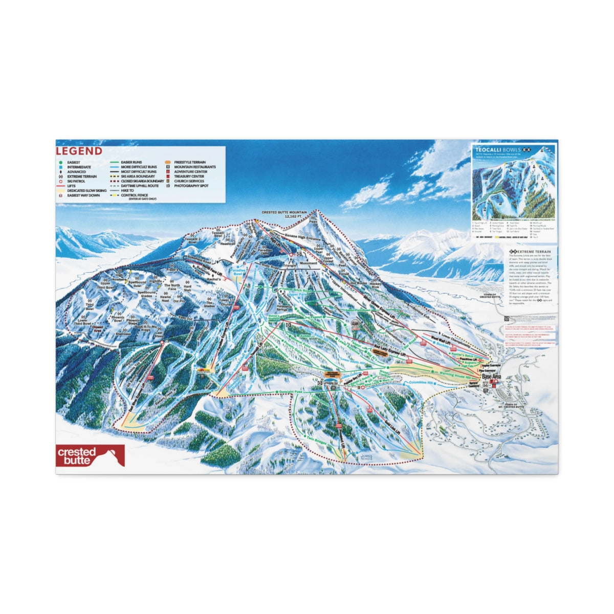 Crested Butte, Colorado Ski Map - Satin Canvas, Stretched