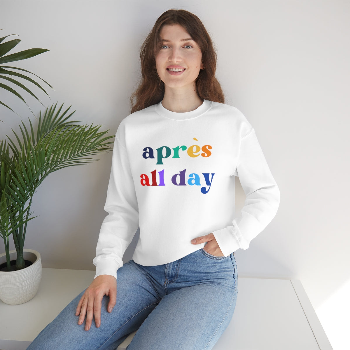 Apres Ski Unisex Heavy Blend Crewneck Sweatshirt, Girls SKi Weekend, Apres all day, colorado gifts