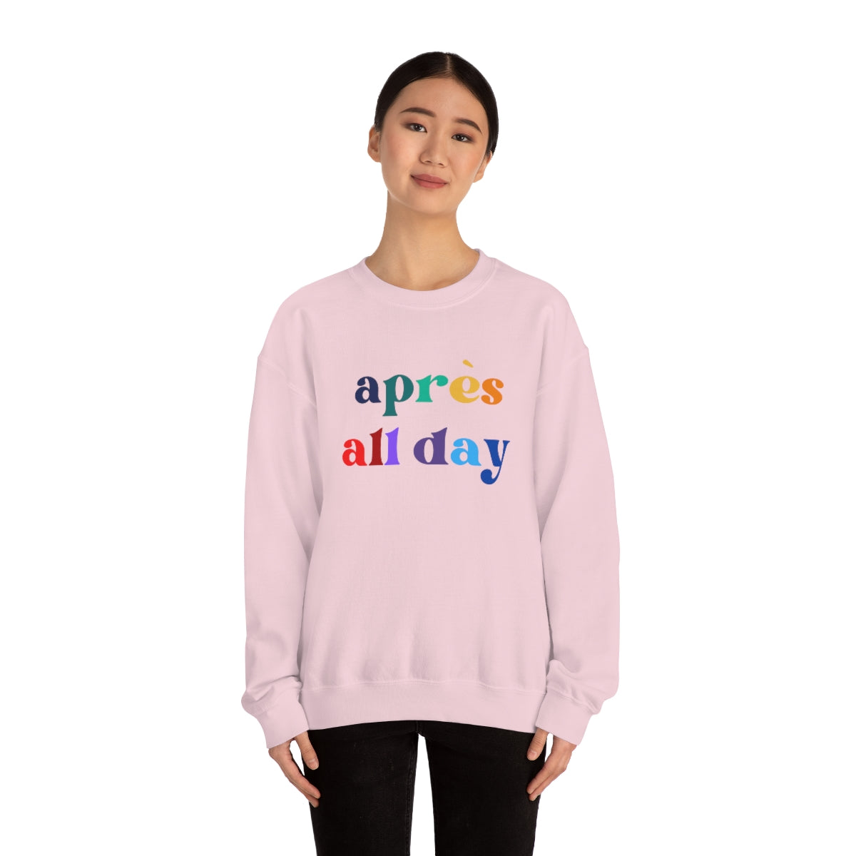 Apres Ski Unisex Heavy Blend Crewneck Sweatshirt, Girls SKi Weekend, Apres all day, colorado gifts