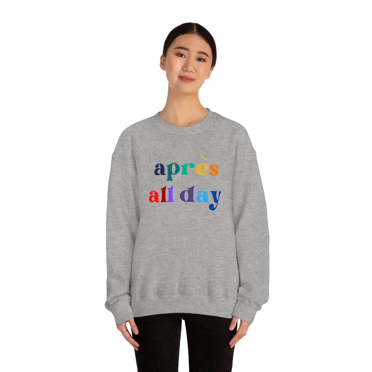 Apres Ski Unisex Heavy Blend Crewneck Sweatshirt, Girls SKi Weekend, Apres all day, colorado gifts