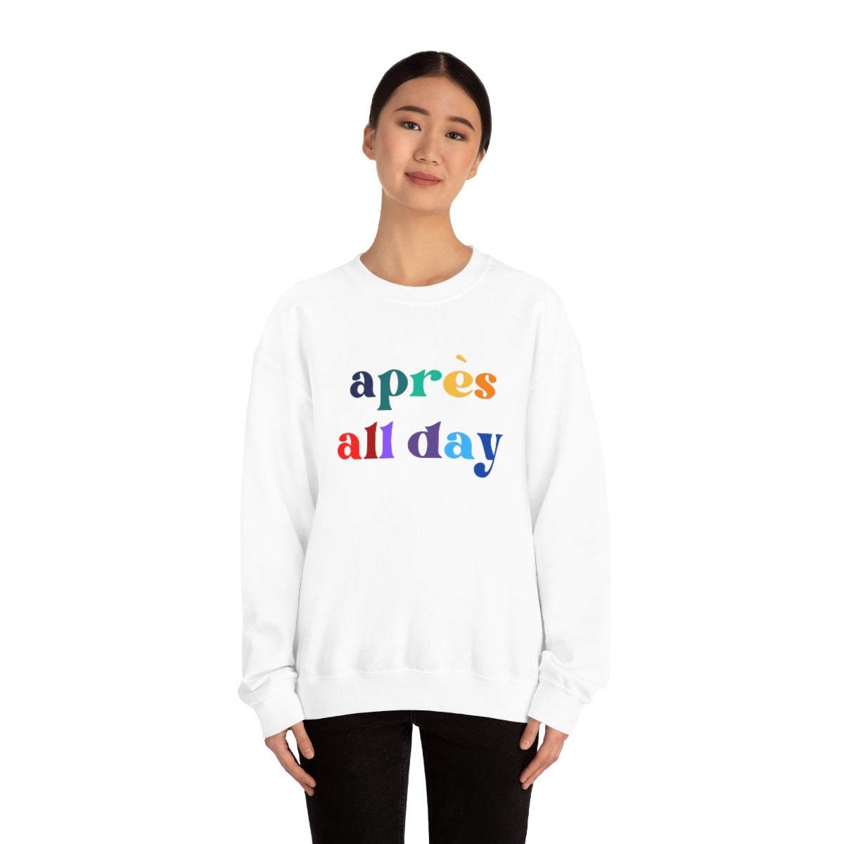 Apres Ski Unisex Heavy Blend Crewneck Sweatshirt, Girls SKi Weekend, Apres all day, colorado gifts