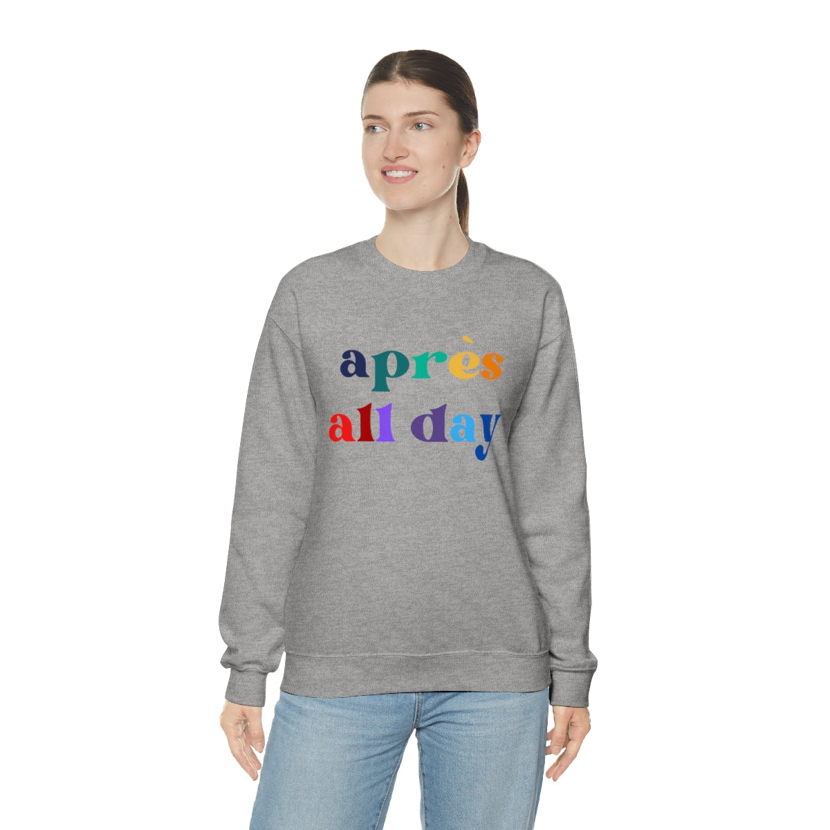 Apres Ski Unisex Heavy Blend Crewneck Sweatshirt, Girls SKi Weekend, Apres all day, colorado gifts